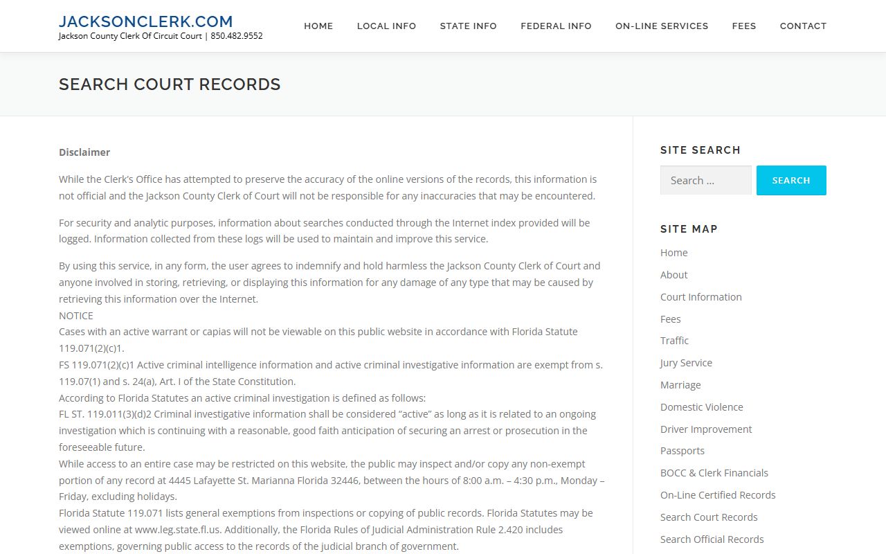 Jackson County Clerk Search Court Records page for court records after a jail arrest