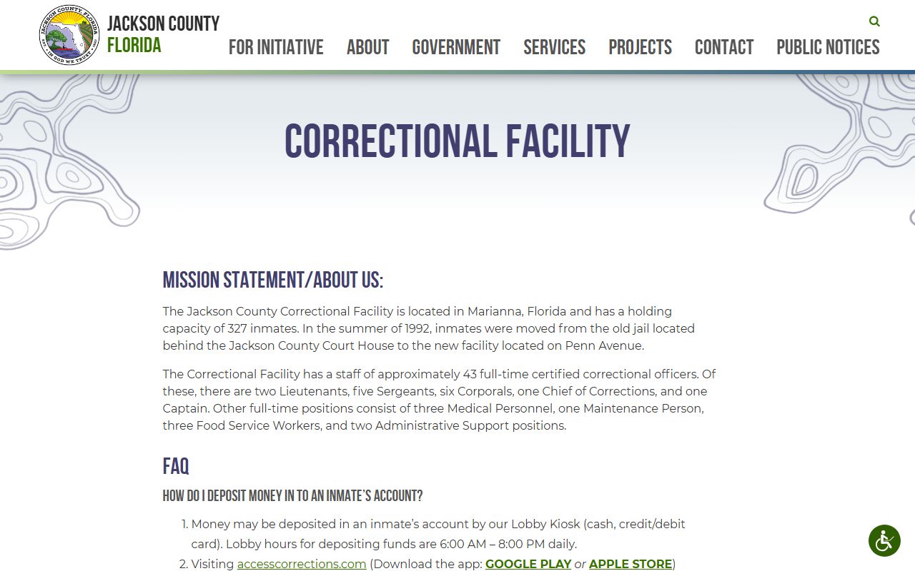 Jackson County Correctional Facility inmate population and capacity page